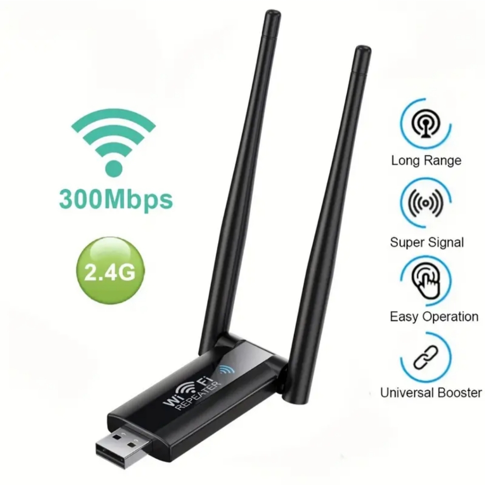 🛜💻🛜 NIB 300M WiFi Signal Amplifier Repeater Extender Booster - Black 1-Pack